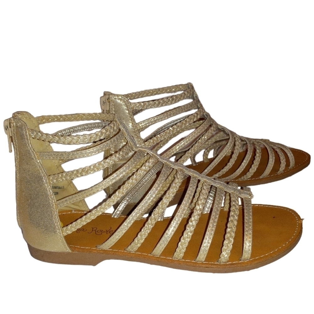 Cynthia Rowley Gold Braided Ankle High Rear Zip Gladiator Sandals Sz 5 NWOT